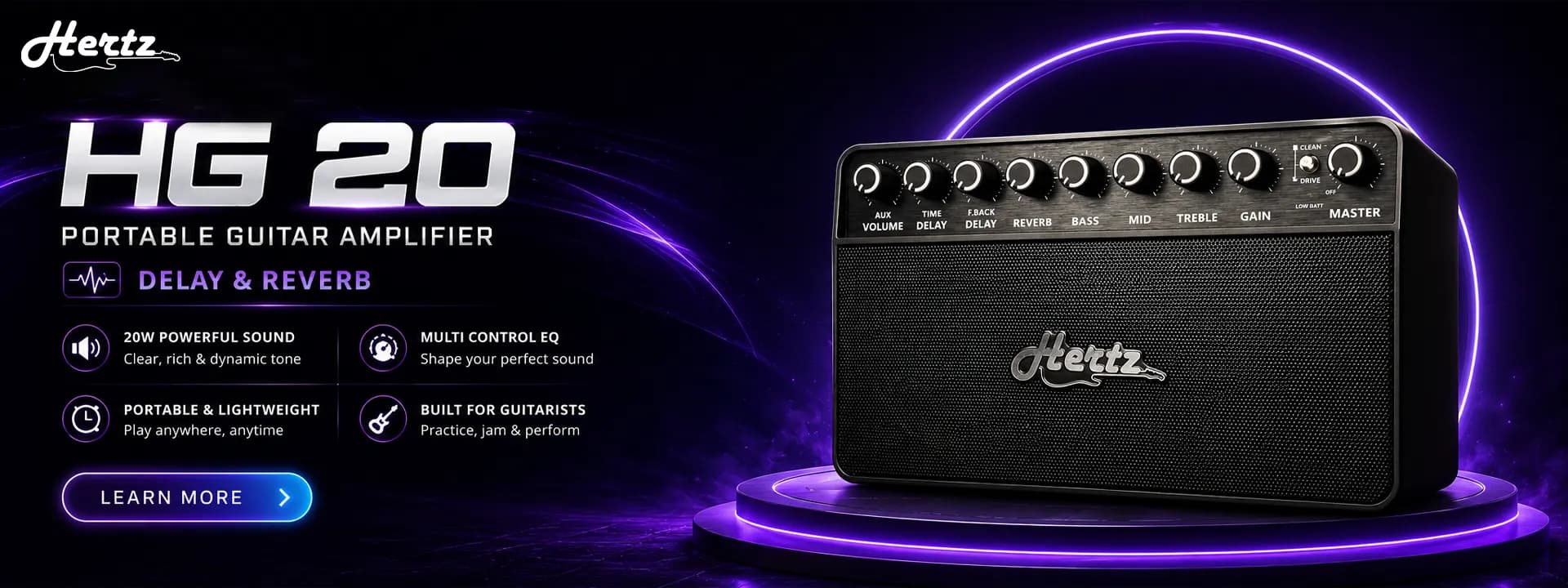 Hertz HG 20 — Portable guitar amp — delay & reverb, 20W